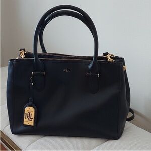 Lauren Ralph Lauren Black Satchel with Gold Accents